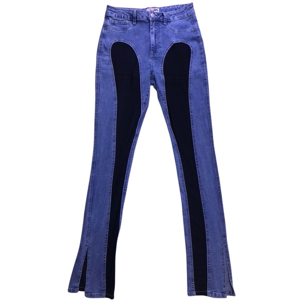 Fashion Nova Switching Gears Jeans Womens 7 Blue Black Two Tone Split Hem Baddie